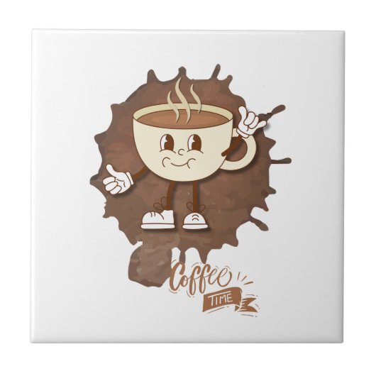 **Coffee Time – Cute Smiling Cup Steam  Tegeltje (Voorkant)