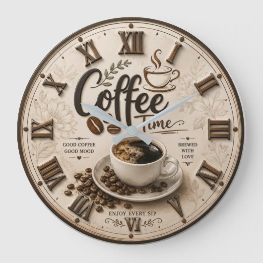 Coffee Time Elegant Farmhouse Kitchen Decor Grote Klok (Voorkant)