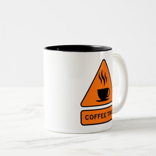 Coffee Time Hazard Sign Tweekleurige Koffiemok (Voorkant rechts)