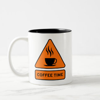 Coffee Time Hazard Sign Tweekleurige Koffiemok
