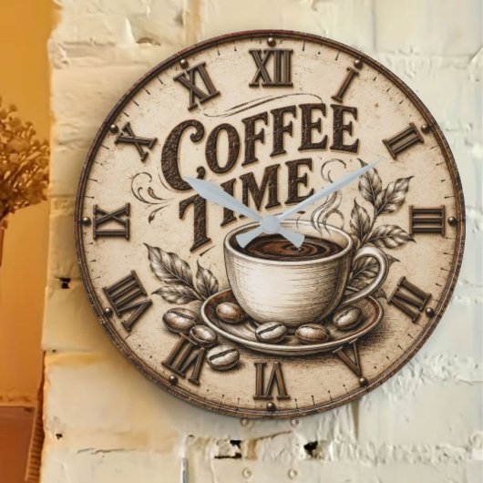 Coffee Time Vintage Rustic Grote Klok