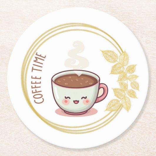 Coffee Time with Gold Leaf Coaster Ronde Kartonnen Onderzetter (Voorkant)