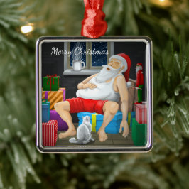 Coffee Time with Santa Claus Metalen Ornament