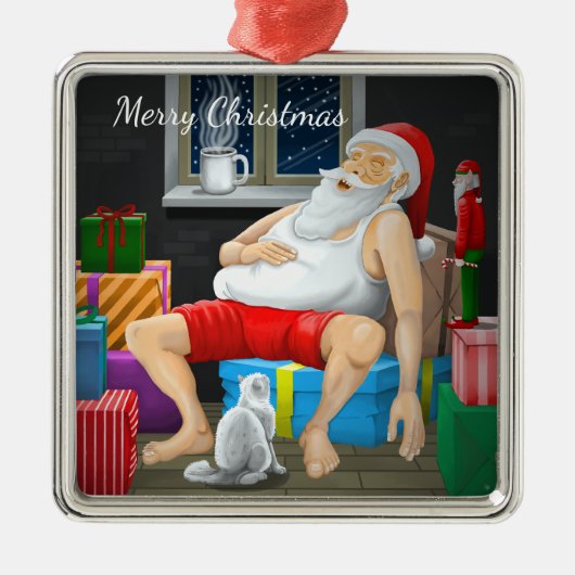 Coffee Time with Santa Claus Metalen Ornament (Voorkant)
