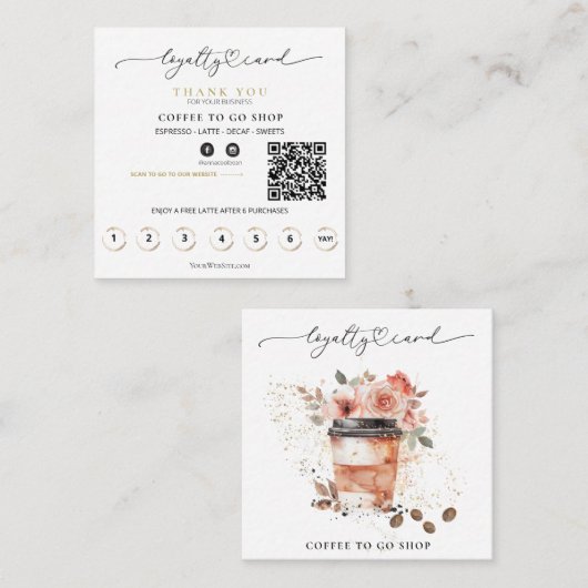 *~* Coffee to Go Glitter Heart Rewards Rozen QR Klantenkaartje (Voorkant / Achterkant)