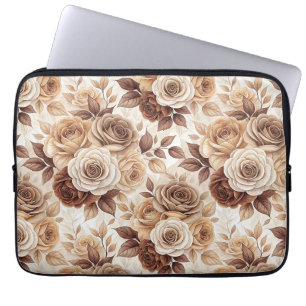 Coffee Tones Floral Roos Pattern Laptop Sleeve