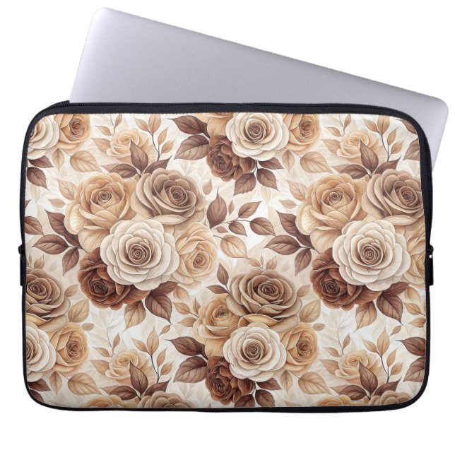 Coffee Tones Floral Roos Pattern Laptop Sleeve (Voorkant)