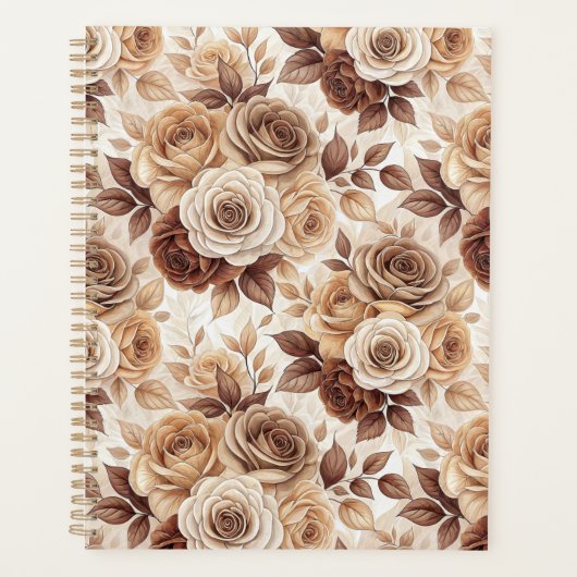 Coffee Tones Floral Roos Pattern Planner (Voorkant)