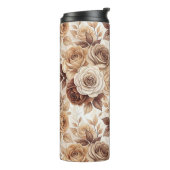 Coffee Tones Floral Roos Pattern Thermosbeker (Gedraaid links)