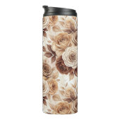 Coffee Tones Floral Roos Pattern Thermosbeker (Geroteerd rechts)
