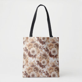 Coffee Tones Floral Roos Pattern Tote Bag