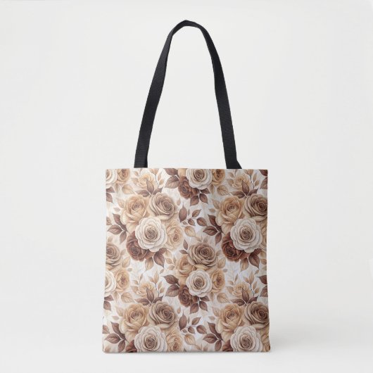 Coffee Tones Floral Roos Pattern Tote Bag (Voorkant)