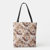 Coffee Tones Floral Roos Pattern Tote Bag (Achterkant)