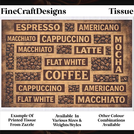 Coffee Typography Rustic Burlap Word FC5 Decoupage Tissuepapier