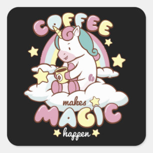 Coffee Unicorn maakt Magisch Vierkante Sticker