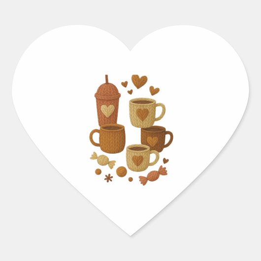 Coffee Valentine Day Love Knitted Hearts Hugs Hart Sticker (Voorkant)