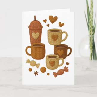 Coffee Valentine Day Love Knitted Hearts Hugs Kaart