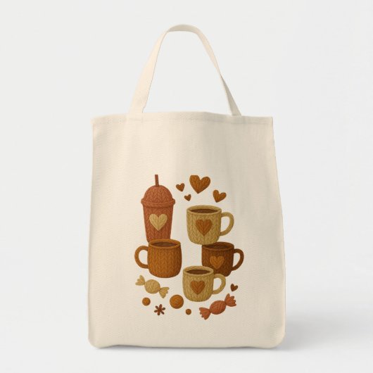 Coffee Valentine Day Love Knitted Hearts Hugs Tote Bag (Voorkant)