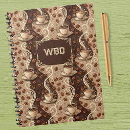Coffee Vintage Look Cafe Pattern Monogram Initials Notitieboek