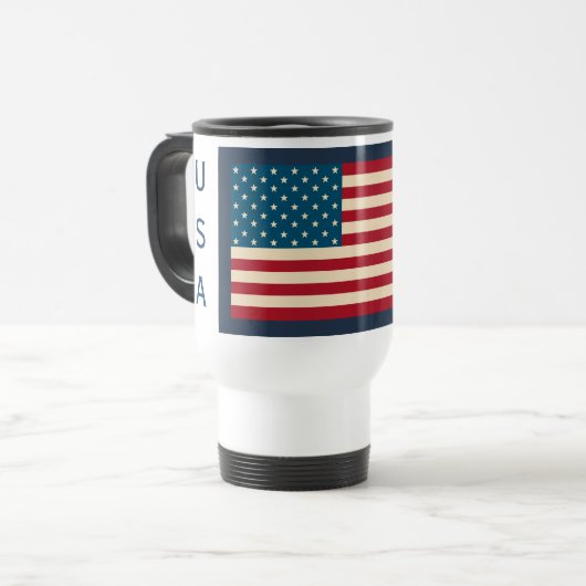 Coffee voor Amerikaanse vlag Reisbeker (Voorkant links)