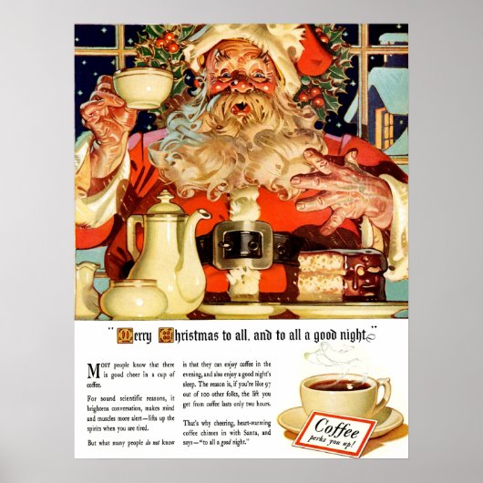 "COFFEE W SANTA"-RECLAME VOOR HET AANGEPASTE POSTE POSTER (Voorkant)