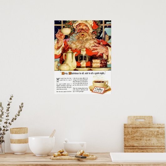 "COFFEE W SANTA"-RECLAME VOOR HET AANGEPASTE POSTE POSTER (Keuken)