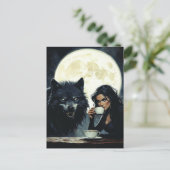 Coffee With the Wolf during a full moon Briefkaart (Staand voorkant)
