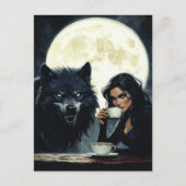 Coffee With the Wolf during a full moon Briefkaart (Voorkant)