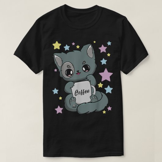 Coffee Yami Kawaii Chibi Anime Cat Moka Fairy Kei T-shirt (Design voorkant)