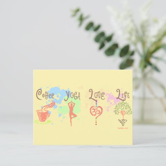 Coffee Yoga Love Life Paint Splatter Briefkaart (Staand voorkant)
