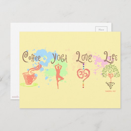 Coffee Yoga Love Life Paint Splatter Briefkaart (Voorkant / Achterkant)