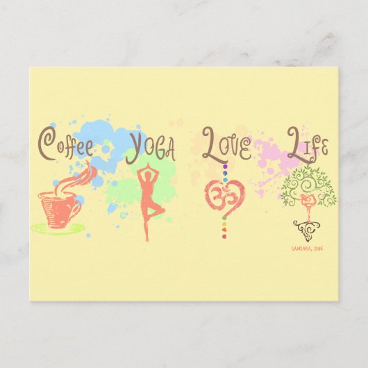 Coffee Yoga Love Life Paint Splatter Briefkaart (Voorkant)