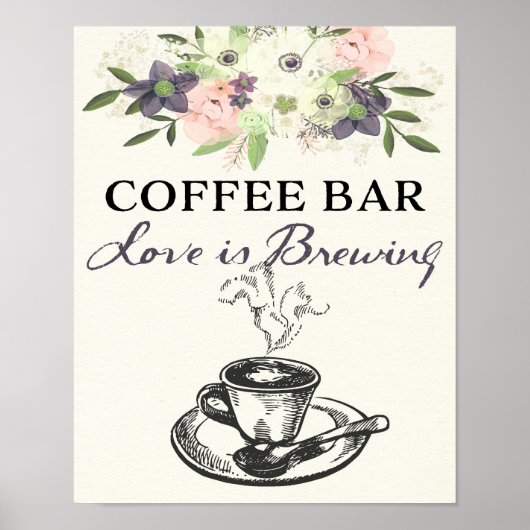 Coffeebar bord Bruiloft/Wedding Waterverf Bloemen Poster (Voorkant)