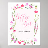 Coffeebar Roze Wilde Bloem Bruidsfeest Bord Poster (Voorkant)