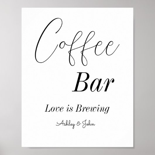 Coffeebar Zwart Wit Bruiloft Bruidsfeest Poster (Voorkant)
