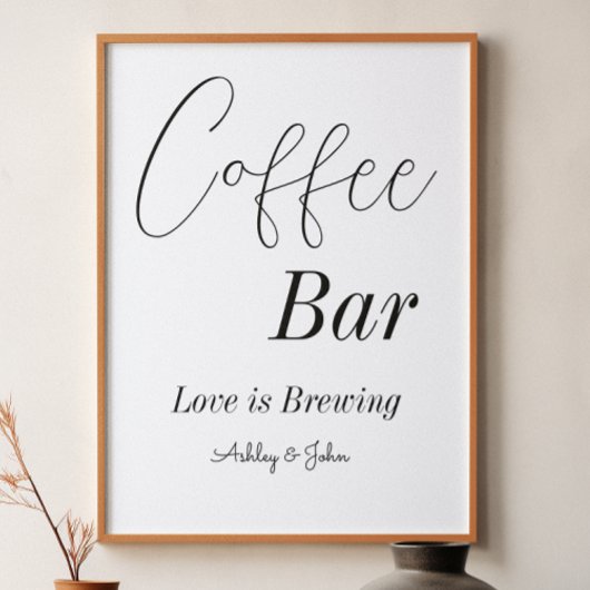 Coffeebar Zwart Witte Trouw Bruiloft Shower Poster