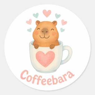 Coffeebara Schattige Capibara in Koffiekop Ronde Sticker