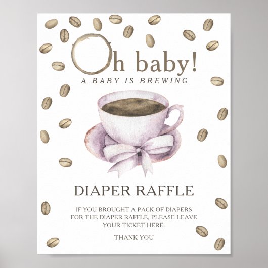 Coffeebrouwen baby shower - luier tombola poster (Voorkant)