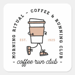 Coffeerronclub grappige hardloopfans esthetiek vierkante sticker