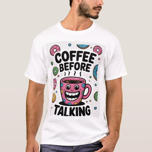 Coffeeshirt met grappige donut mok t-shirt (Voorkant)