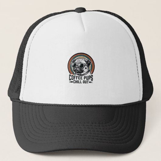 Coffeeshirt met hond Retro Chill Pug Grafisch_1 Trucker Pet (Voorkant)
