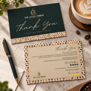 Coffeeshop Beige en Groen Schrift & Koffieboon Bedankkaart