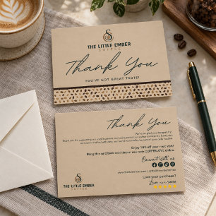 Coffeeshop Beige Schrift & Koffieboon Ontwerp Bedankkaart