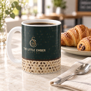 Coffeeshop branding diep groen & beige koffiemok