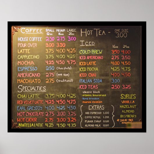 Coffeeshop Menuboard - 20x16 inch poster (Voorkant)