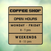 Coffeeshop Openingstijden Bedrijfsuren Bruin Raamsticker (Vel 3)
