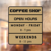 Coffeeshop Openingstijden Bedrijfsuren Bruin Raamsticker (Vel 2)