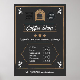 Coffeeshop Retro voeg logo Menu toe Poster