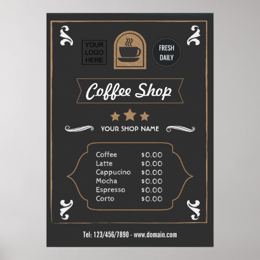 Coffeeshop Retro voeg logo Menu toe Poster (Voorkant)