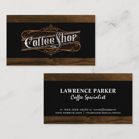 coffeeshopbelettering | houtversiering visitekaartje (Voorkant / Achterkant)